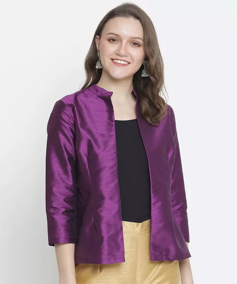 Boxy solid purple dupion silk  women shrug