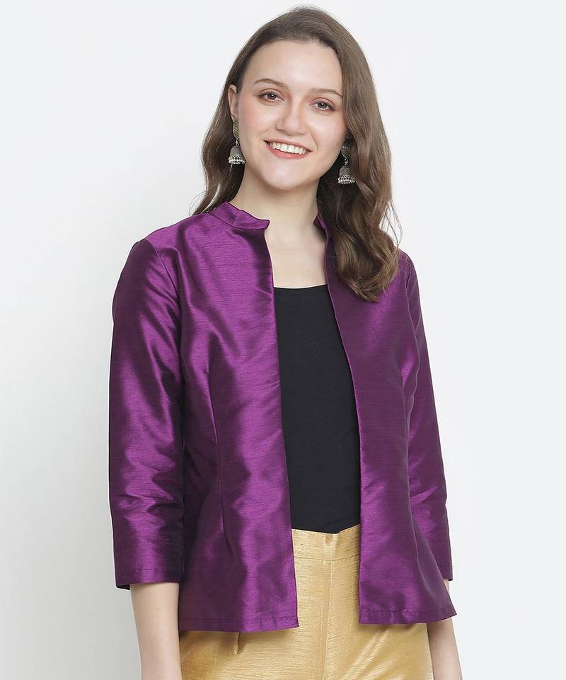 Boxy solid purple dupion silk  women shrug