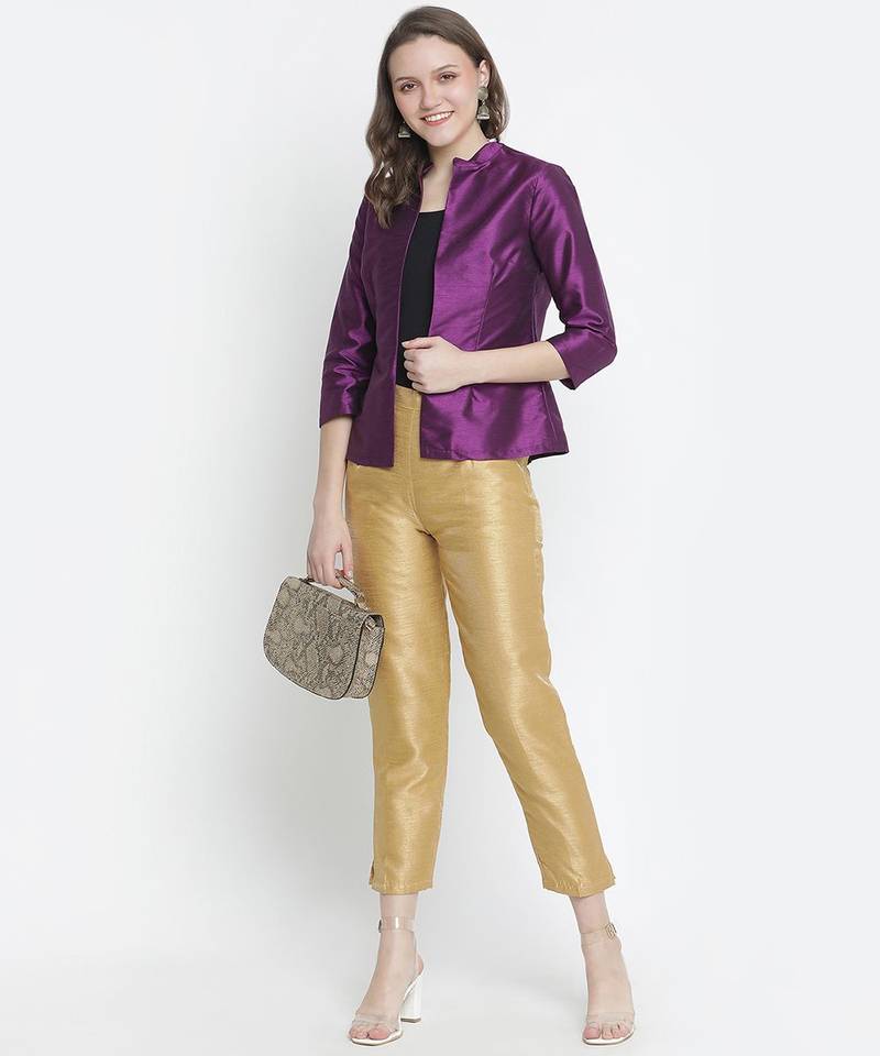 Boxy solid purple dupion silk  women shrug