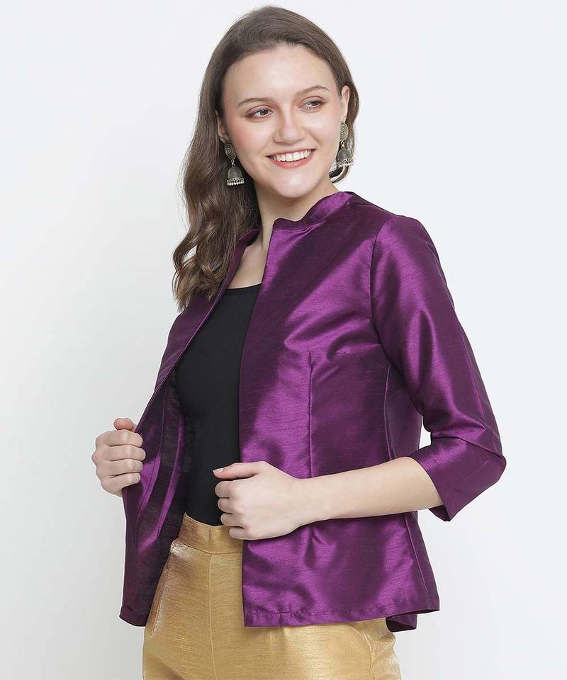 Boxy solid purple dupion silk  women shrug
