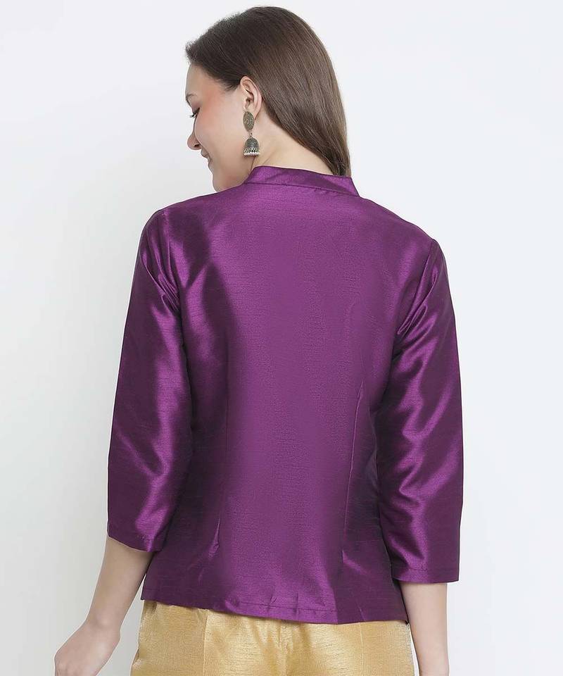 Boxy solid purple dupion silk  women shrug