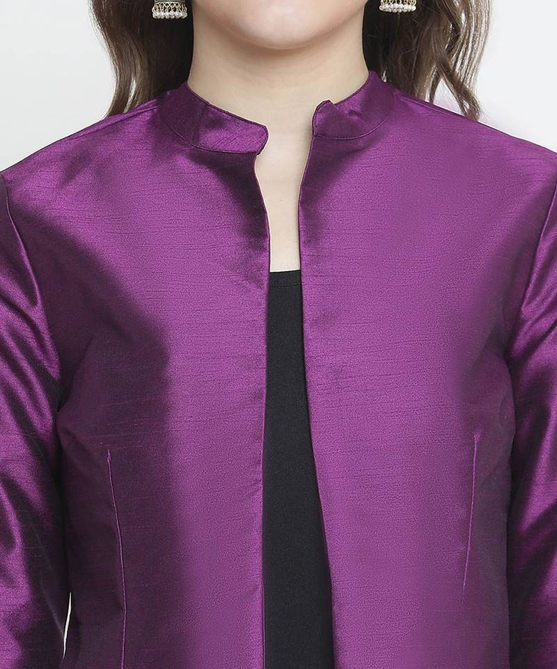 Boxy solid purple dupion silk  women shrug