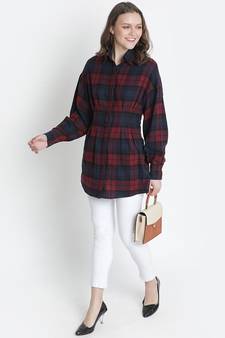 Lustre brubl check button - down women tunic