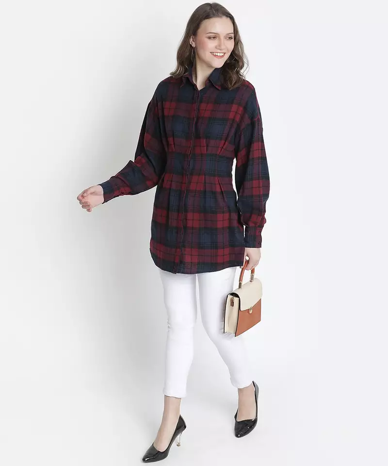Lustre brubl check button - down women tunic