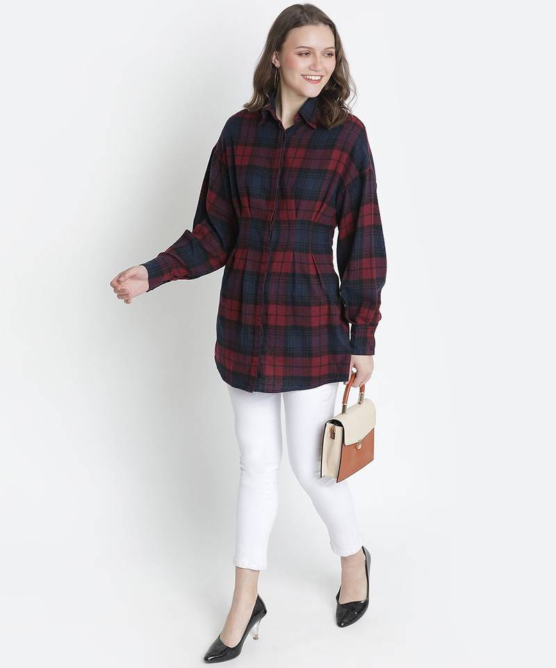 Lustre brubl check button - down women tunic