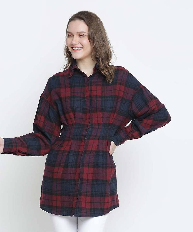 Lustre brubl check button - down women tunic