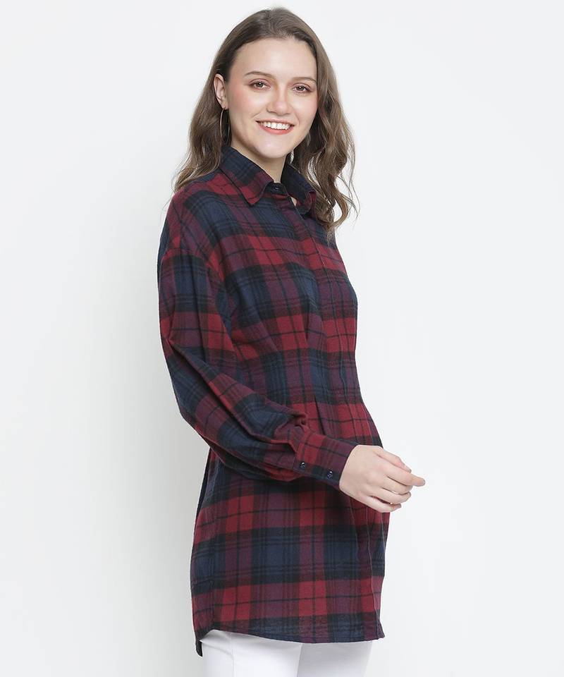 Lustre brubl check button - down women tunic