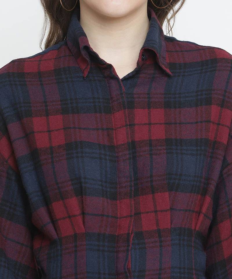 Lustre brubl check button - down women tunic