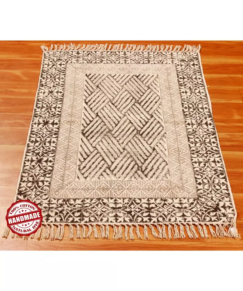 4x7 Ft Outdoor Patio Rug Geometric Rug Handmade Cotton Dhurrie Area Rugs Bohomian Kilims Indoor