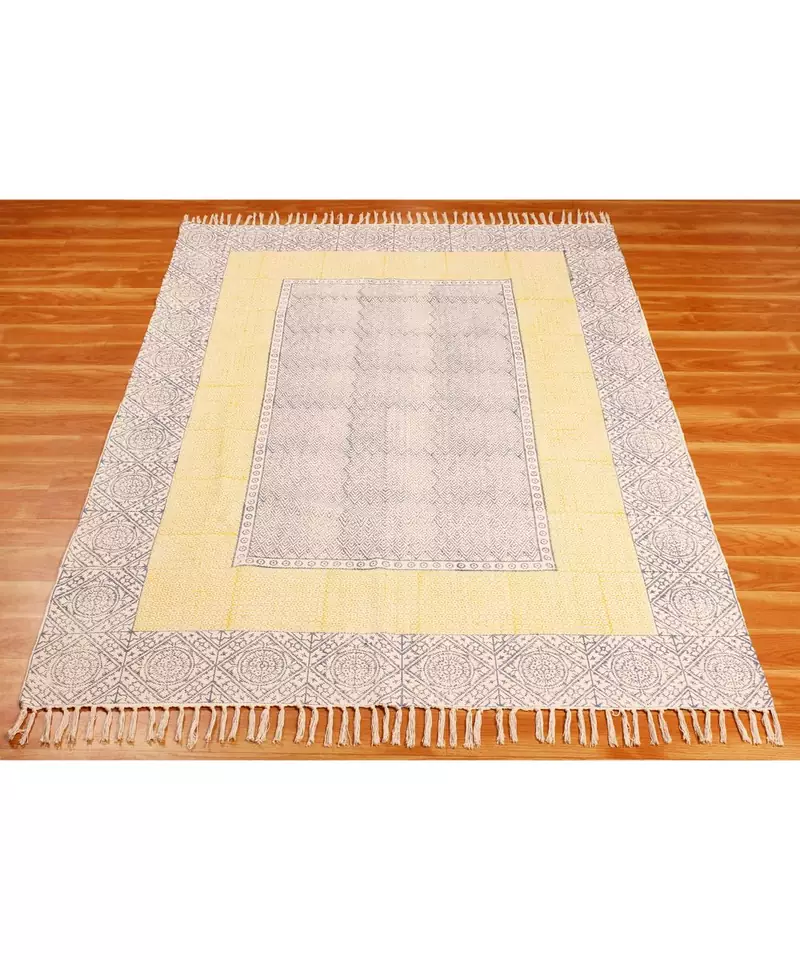 7x7 Ft Handmade Cotton Dhurrie Hand Block Printed Area Rug  Bohomian Kilims Indoor Floor D?or  Flatwoven Throw Rug
