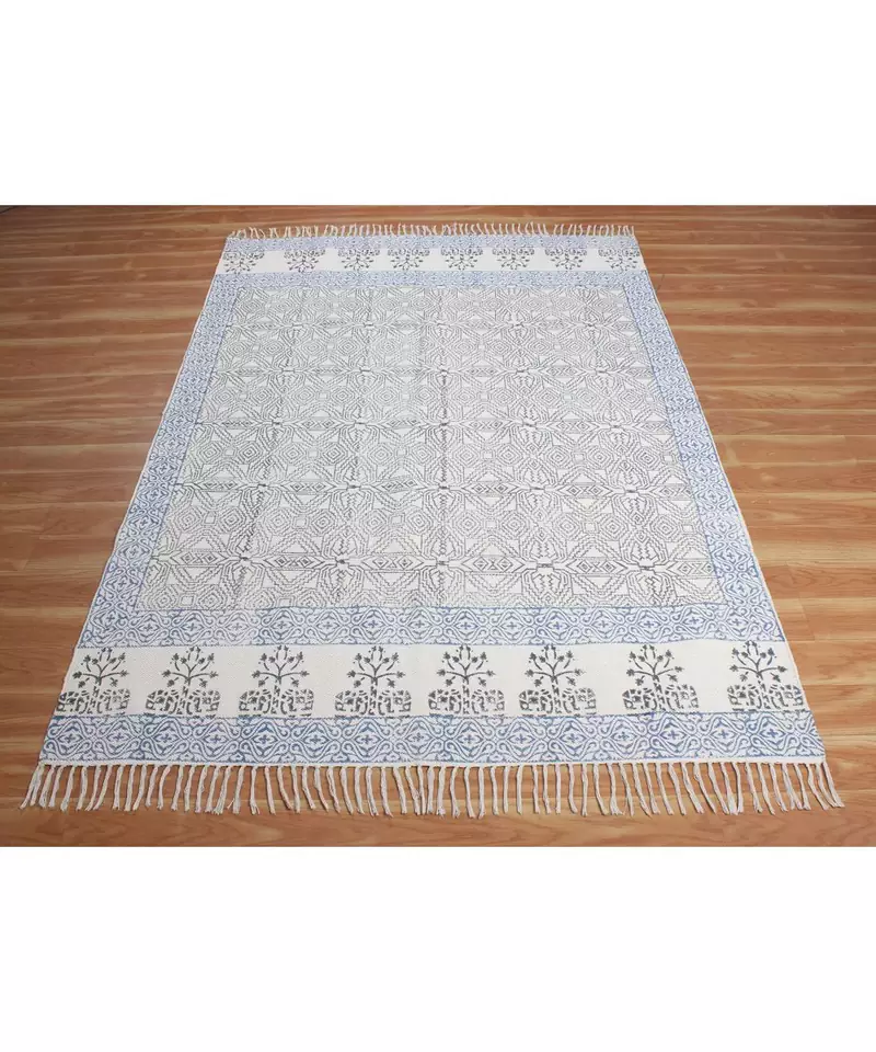 4x15 Ft Cotton Rug Hand Block Print Area Rug Boho Kilim Hall Decor Carpet