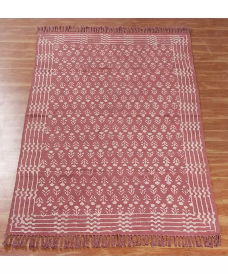 3x5 Ft Hand Made Cotton Dhurrie Area Rug Hand Block Printed Boho Kilm Flatweave MultiColor Carpet