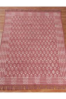 8x11 Ft Hand Made Cotton Dhurrie Area Rug Hand Block Printed Boho Kilm Flatweave MultiColor Carpet