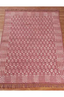 2.6x4 Ft Hand Made Cotton Dhurrie Area Rug Hand Block Printed Boho Kilm Flatweave MultiColor Carpet