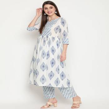 White printed cotton kurta-sets 3