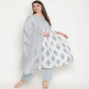 White printed cotton kurta-sets 4