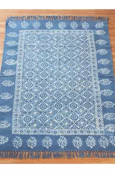 4x7 Ft Boho Rug Cotton Dhurrie Hand Made Area Rug Hand Block Printed Dhurrie Handwoven