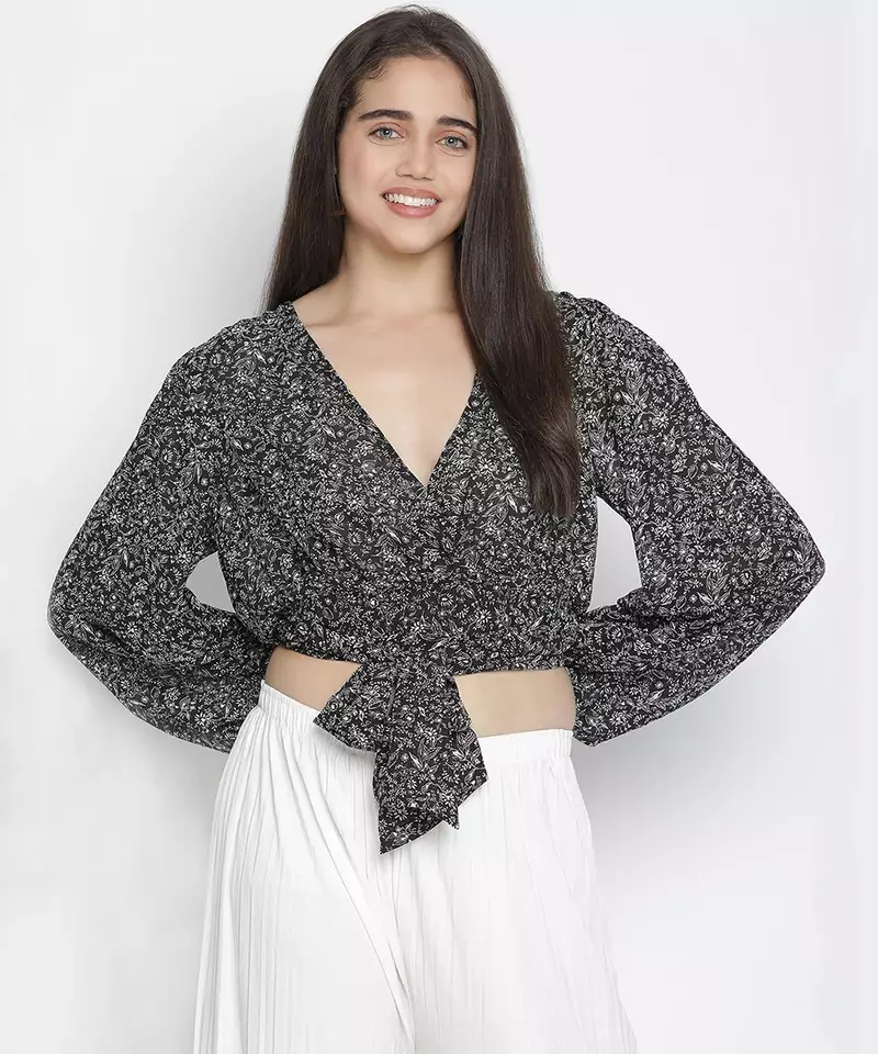 Twinkle black colour tie-knot women top