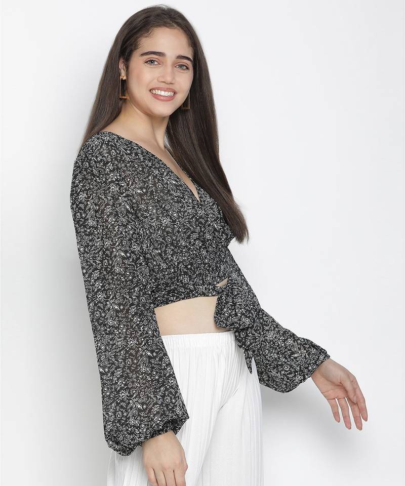 Twinkle black colour tie-knot women top