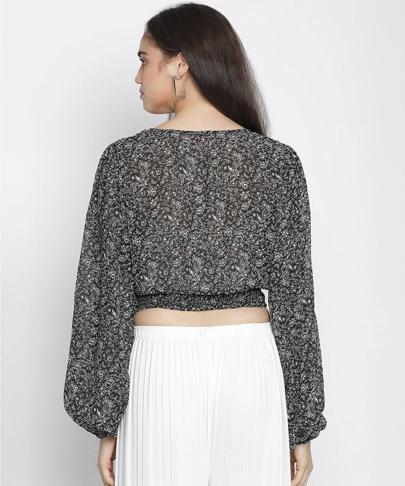 Twinkle black colour tie-knot women top
