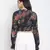 Crackle navy blue floral print women tie top