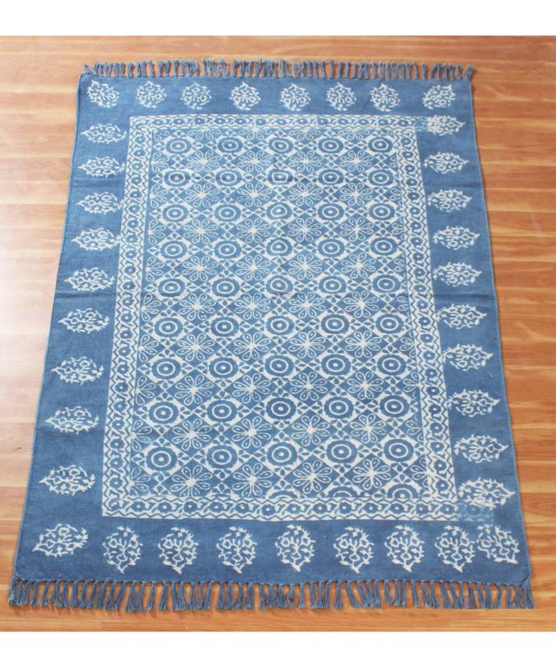 4x10 Ft Boho Rug Cotton Dhurrie Hand Made Area Rug Hand Block Printed Dhurrie Handwoven