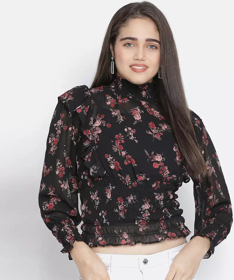 Furor smocked floral print women top