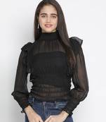 Verve solid black smocked women top