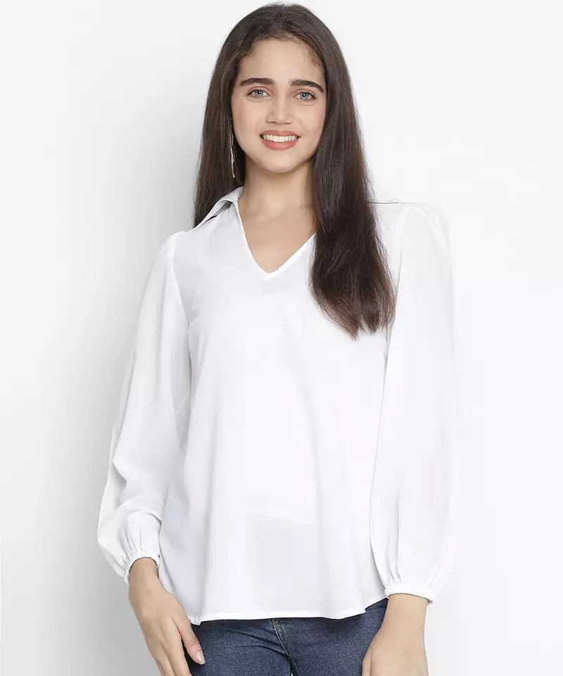 Feather solid white women top