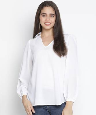 Feather solid white women top 1