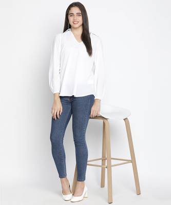 Feather solid white women top 2