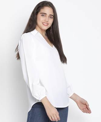 Feather solid white women top 3