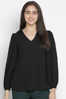 Sartorial solid black trendy women top