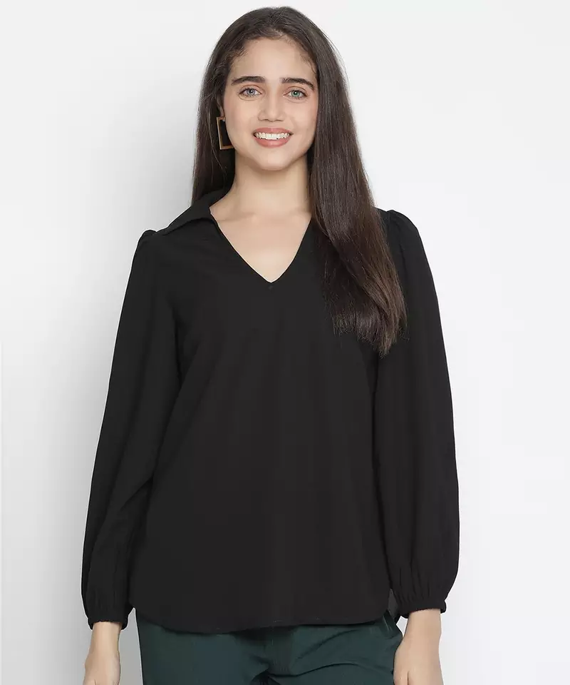 Sartorial solid black trendy women top