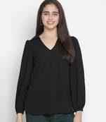 Sartorial solid black trendy women top