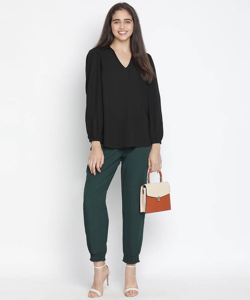 Sartorial solid black trendy women top