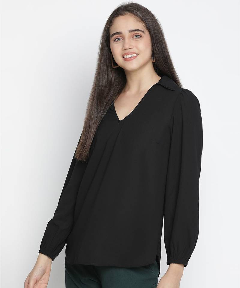 Sartorial solid black trendy women top