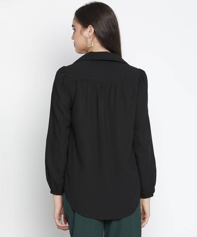 Sartorial solid black trendy women top
