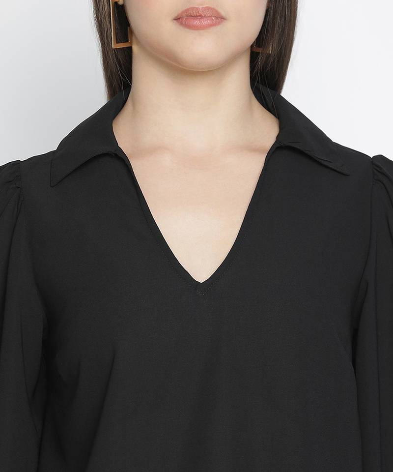 Sartorial solid black trendy women top