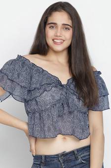 Blithe Blue color printed women crop top