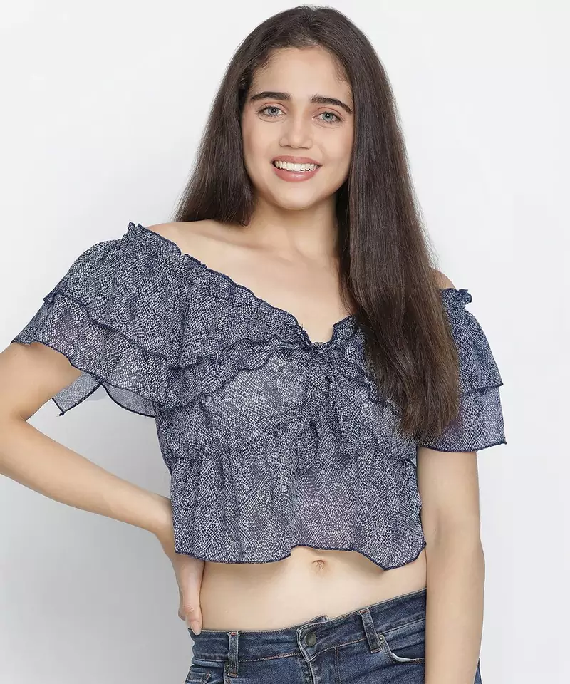 Blithe Blue color printed women crop top