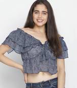Blithe Blue color printed women crop top