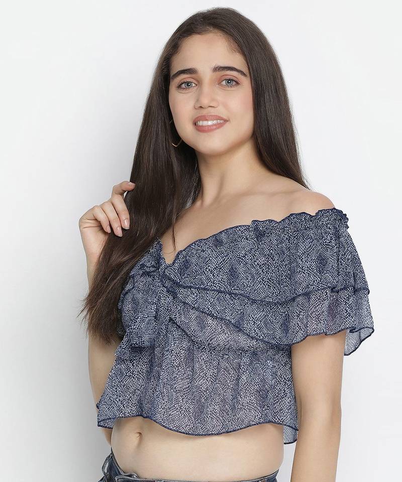 Blithe Blue color printed women crop top