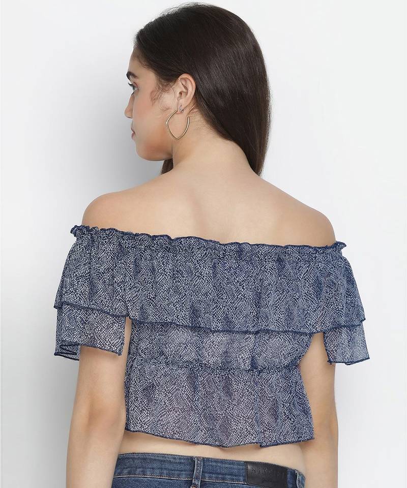 Blithe Blue color printed women crop top