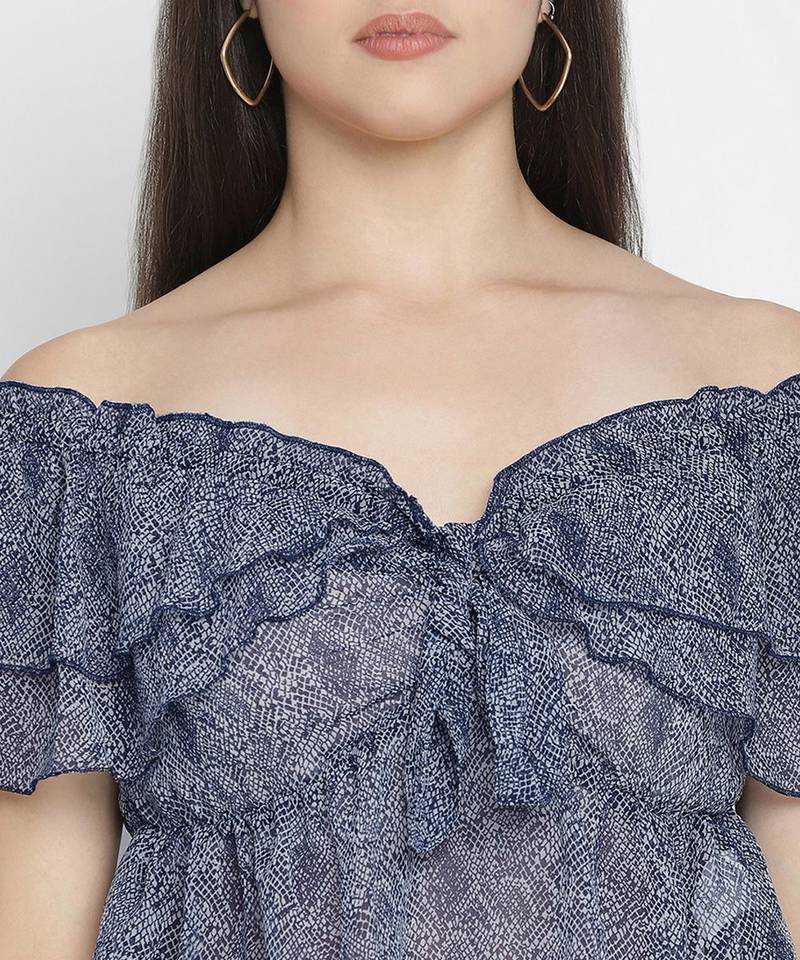 Blithe Blue color printed women crop top