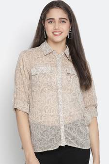 Rich grey floral print women Shirt