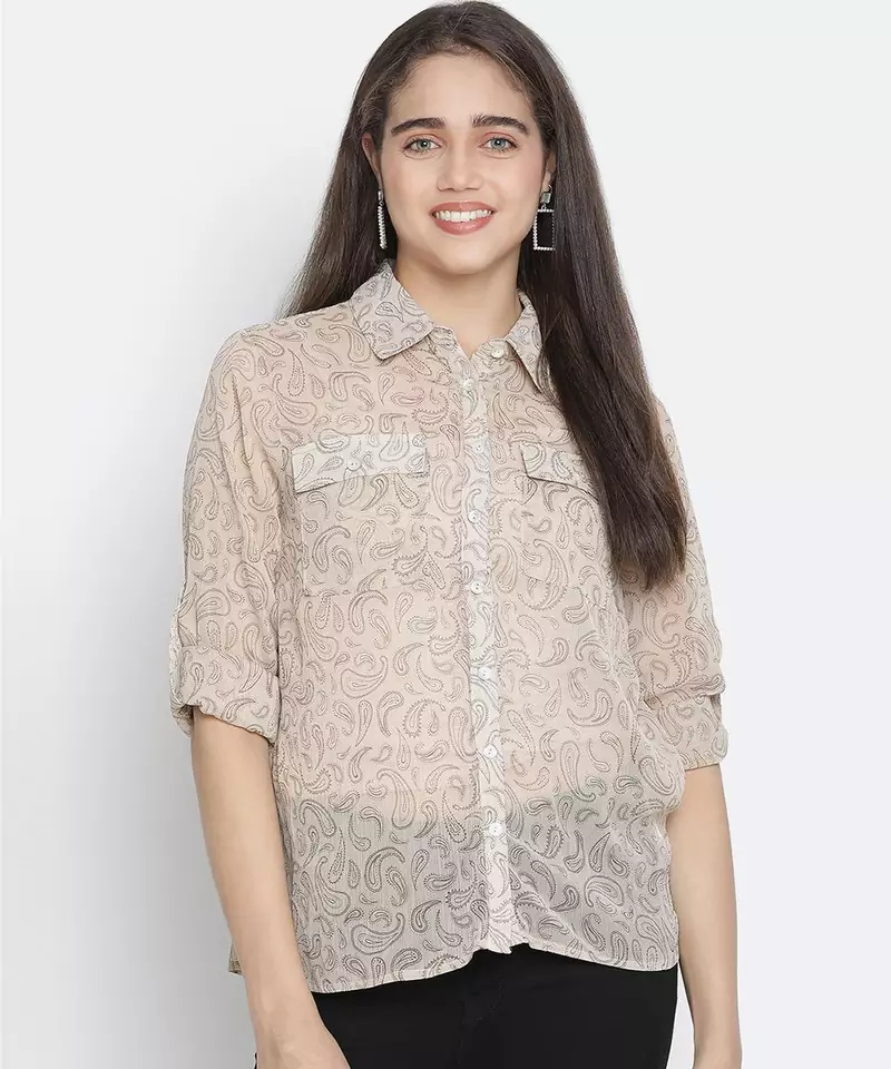 Rich grey floral print women Shirt