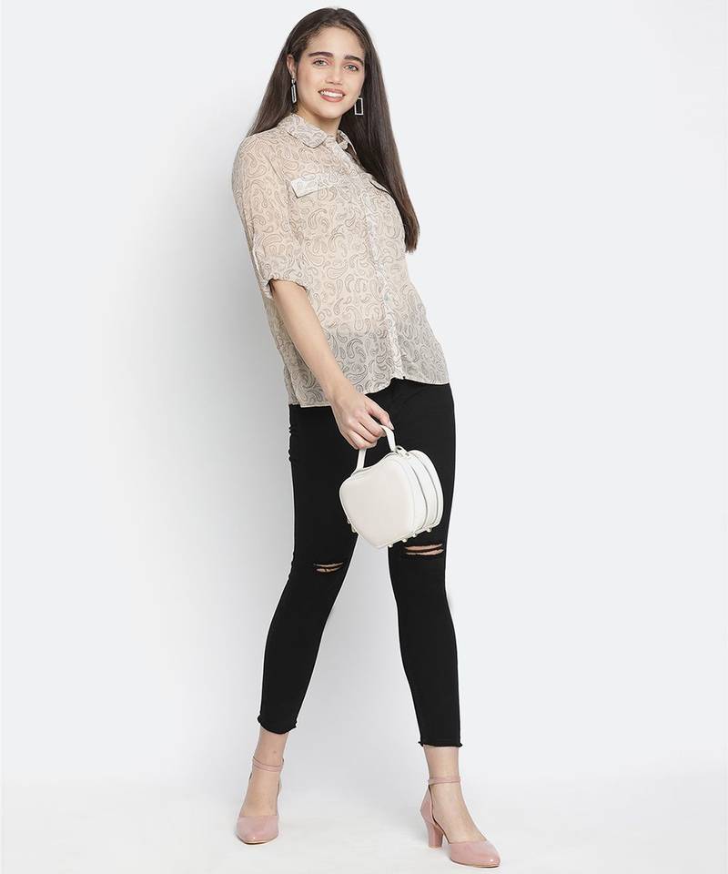 Rich grey floral print women Shirt