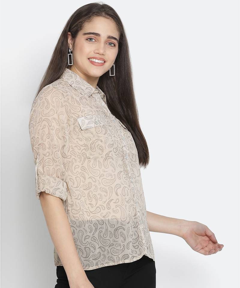 Rich grey floral print women Shirt