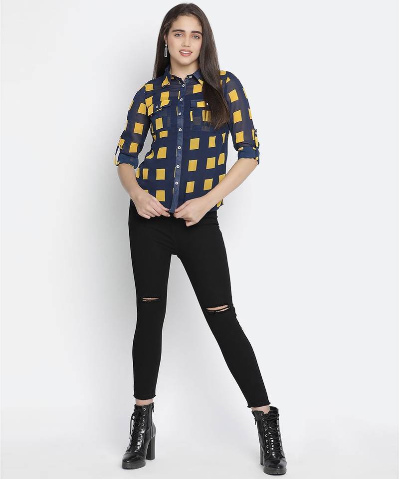 Meraki check print smart women Shirt